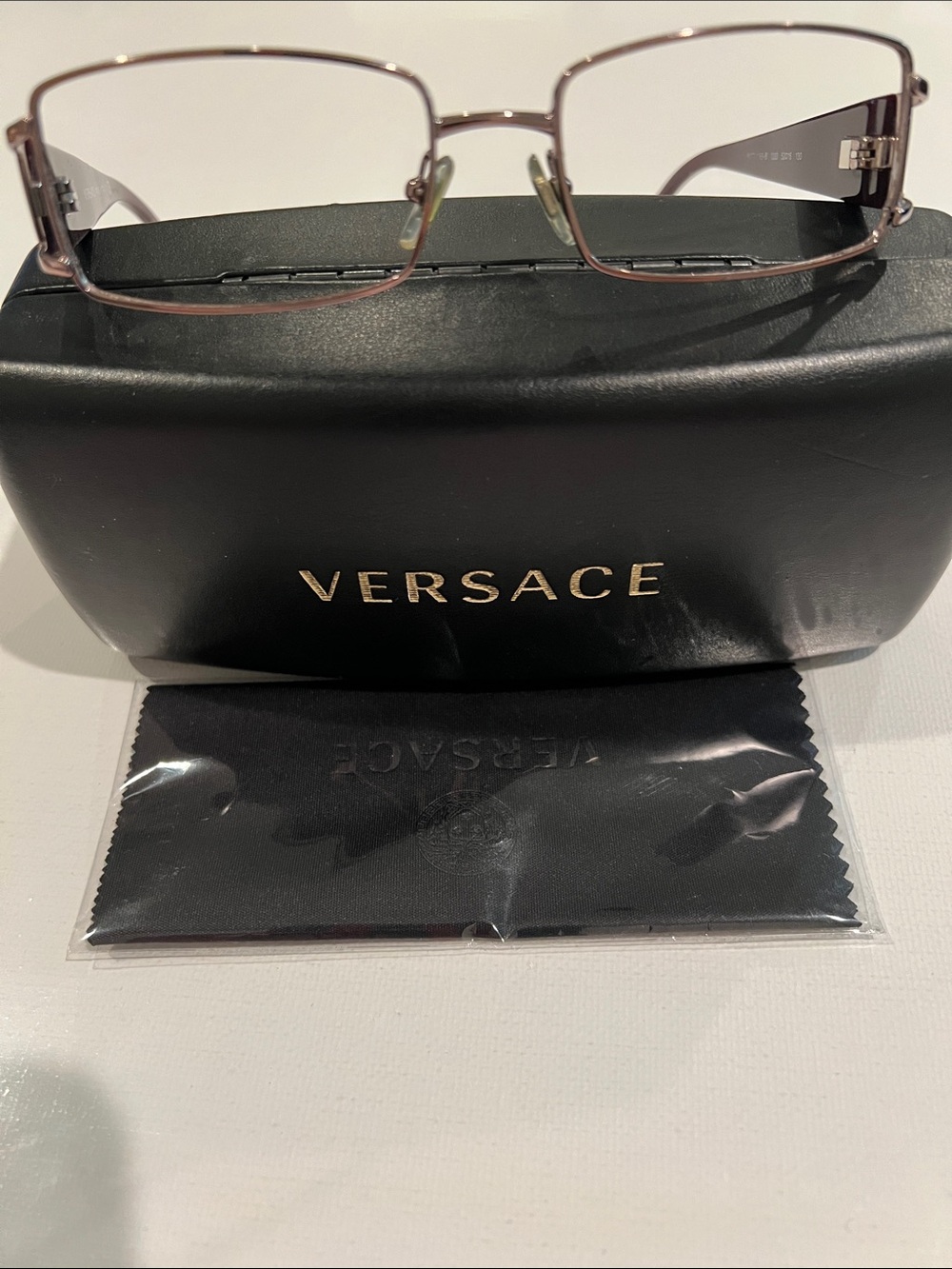 Authentic Versace Eyeglass Frame Plum Rhinestone Metal Rectangular + Case - Picture 5 of 13